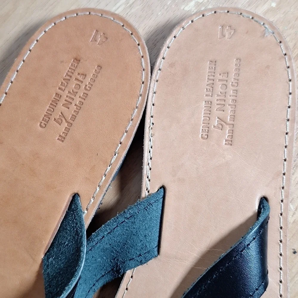 leather thong sandals with leather sole. Made in Grecia